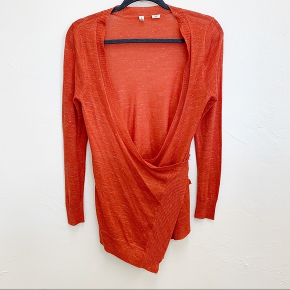 Anthropologie Moth Women’s Orange Pumpkin Open Oversized Thin Wrap Cardigan - Picture 1 of 12
